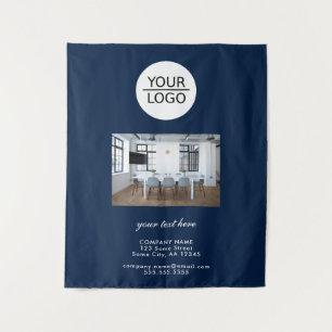 Add your Logo Custom Text Company Photo Blue Tapestry