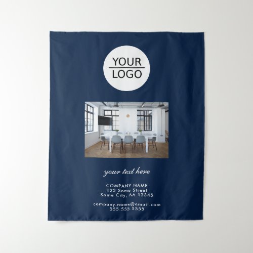 Add your Logo Custom Text Company Photo Blue Tapestry
