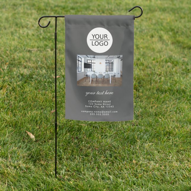 Add your Logo Custom Text Company Photo Grey Garden Flag (In SItu)