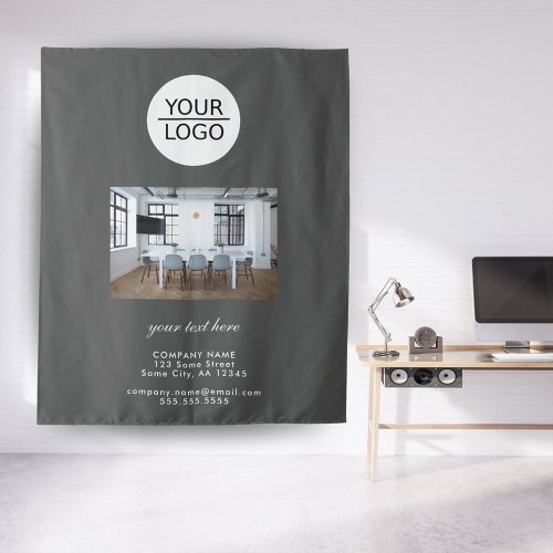 Add your Logo Custom Text Company Photo Grey Tapestry