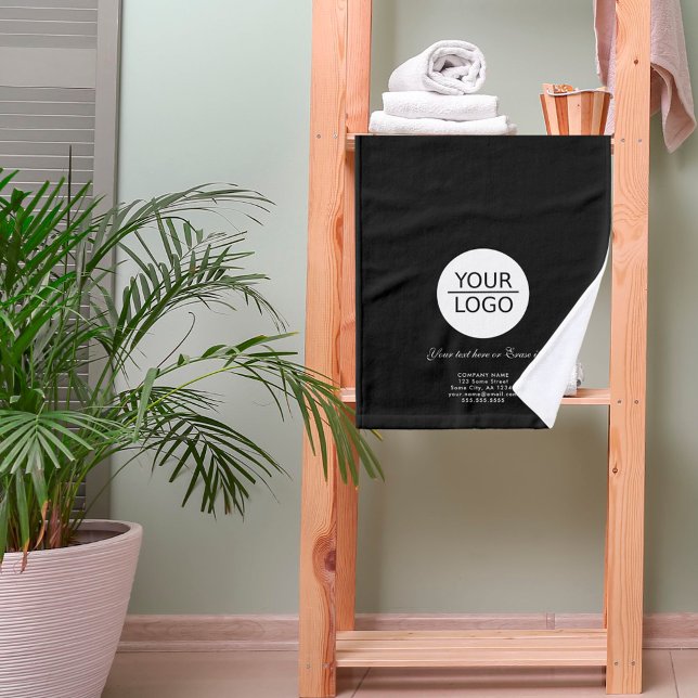 Add your Logo Custom Text Company Promotion Black Hand Towel (Creator Uploaded)