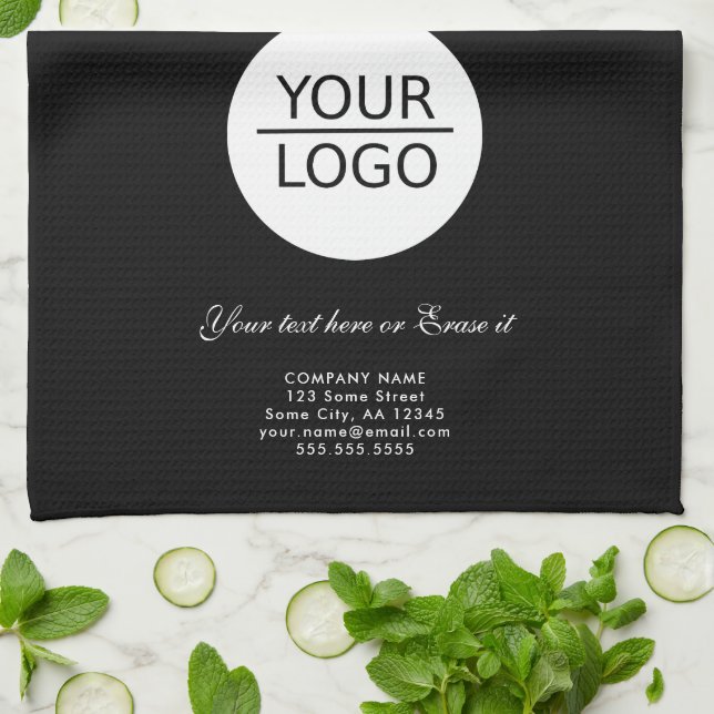 Add your Logo Custom Text Company Promotion Black  Kitchen Towel (Folded)