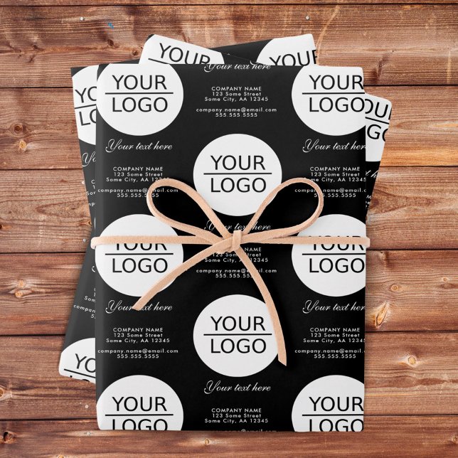 Add your Logo Custom Text Company Promotion Black  Wrapping Paper Sheets (Creator Uploaded)