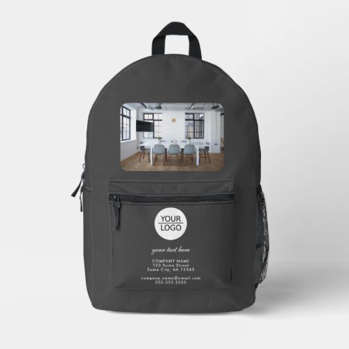 Add your Logo Custom Text Grey Company Photo  Printed Backpack