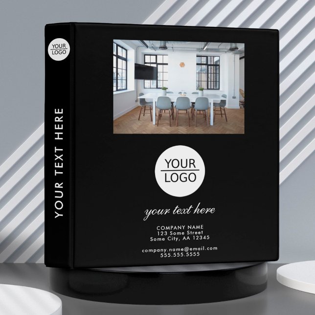 Add your Logo Custom Text Promotion Black Photo 3 Ring Binder (Creator Uploaded)