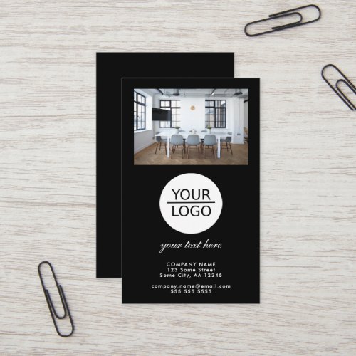 Add your Logo Custom Text Promotion Photo Black Business Card