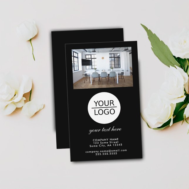 Add your Logo Custom Text Promotion Photo Black Business Card (Creator Uploaded)