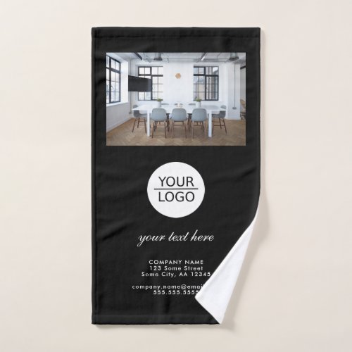 Add your Logo Custom Text Promotion Photo Black Hand Towel