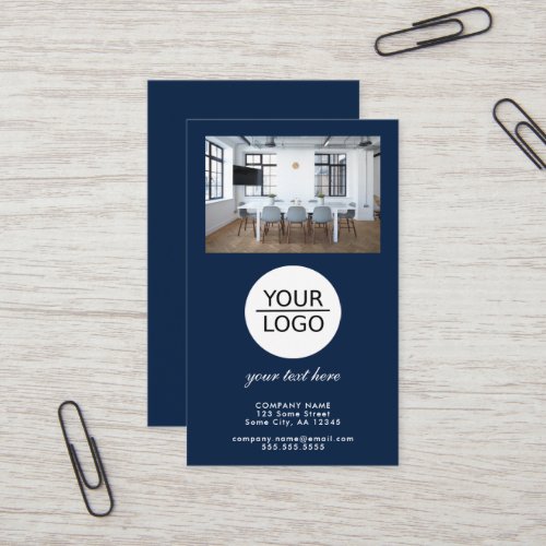 Add your Logo Custom Text Promotion Photo Blue Business Card