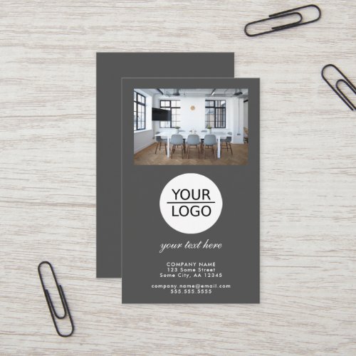 Add your Logo Custom Text Promotion Photo Grey Business Card