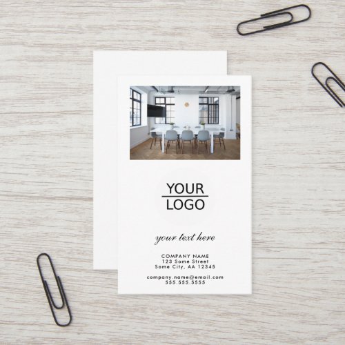 Add your Logo Custom Text Promotion Photo White Business Card