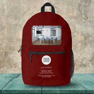 Add your Logo Custom Text Red Company Photo  Printed Backpack