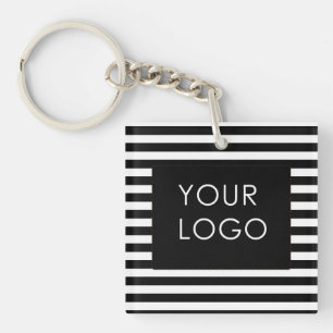 Add Your Logo Customizable Business Black Stripe   Keychain