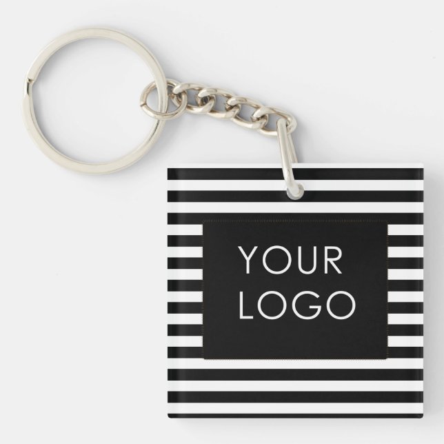 Add Your Logo Customizable Business Black Stripe   Keychain (Front)
