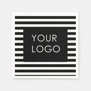 Add Your Logo Customizable Business Black Stripe   Napkins