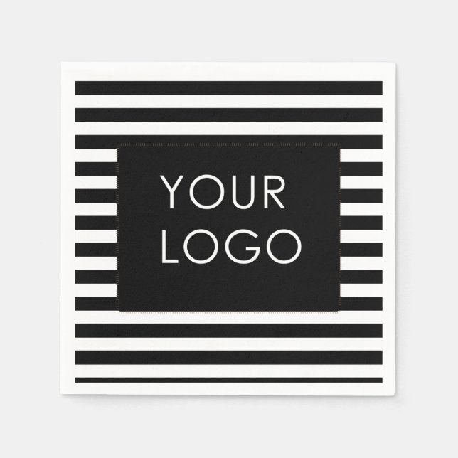 Add Your Logo Customizable Business Black Stripe   Napkins (Front)