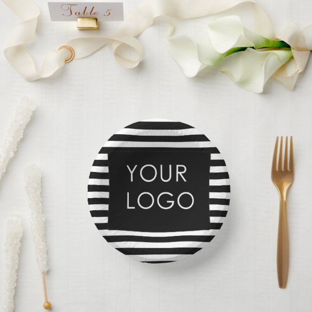 Add Your Logo Customizable Business Black Stripe  Paper Bowls (Wedding)