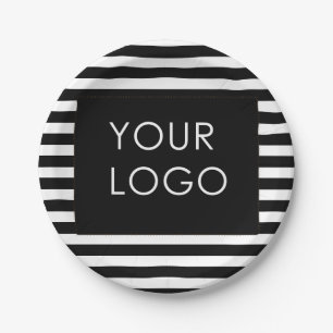 Add Your Logo Customizable Business Black Stripe   Paper Plates