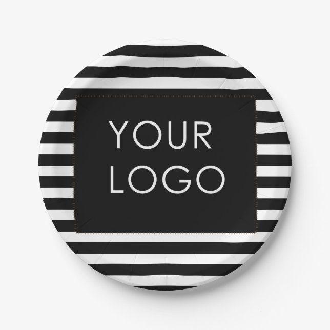 Add Your Logo Customizable Business Black Stripe   Paper Plates (Front)