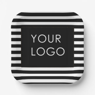 Add Your Logo Customizable Business Black Stripe   Paper Plates