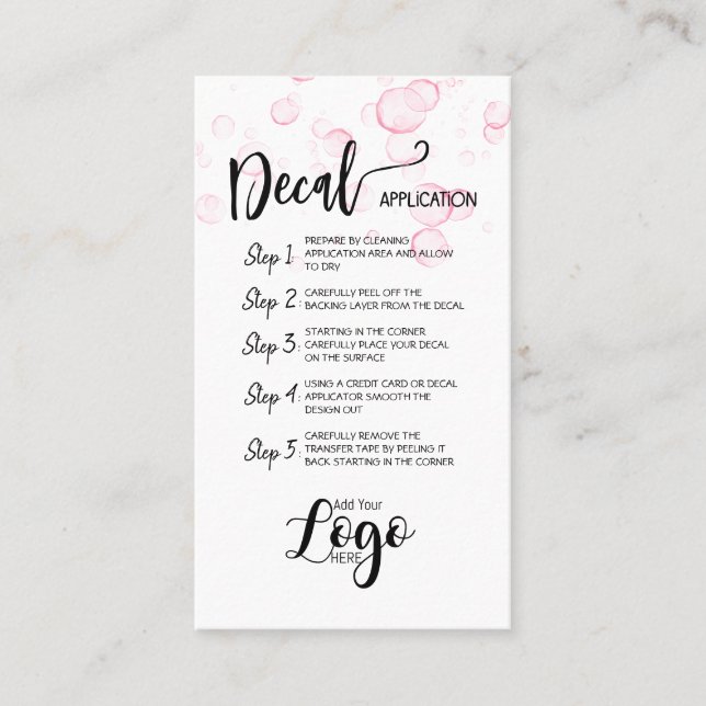 ADD YOUR LOGO decal application CARE CARDS vinyl (Front)