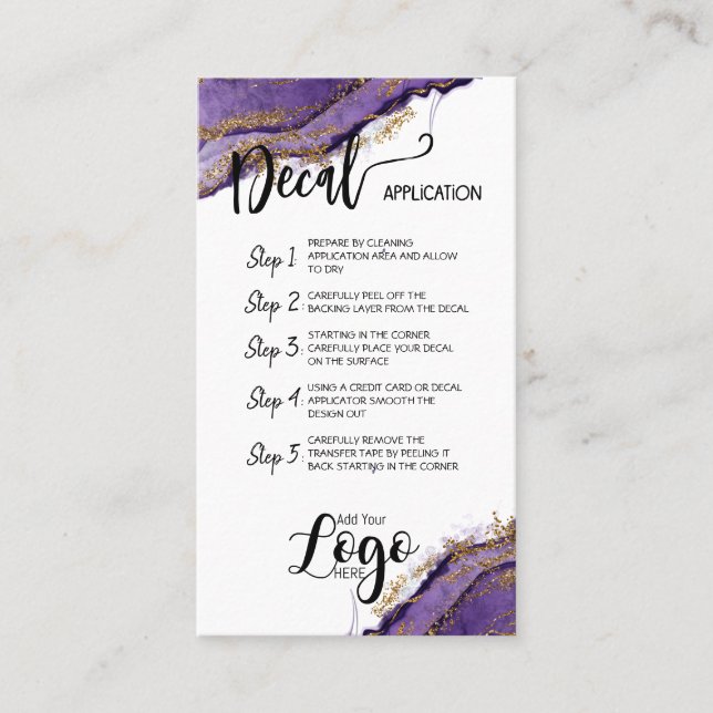 ADD YOUR LOGO decal application CARE CARDS vinyl (Front)