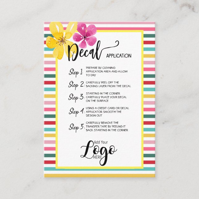 ADD YOUR LOGO decal application CARE CARDS vinyl (Front)