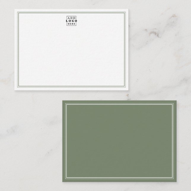 Add Your Logo Double Border Sage Green Business   Note Card (Front/Back)