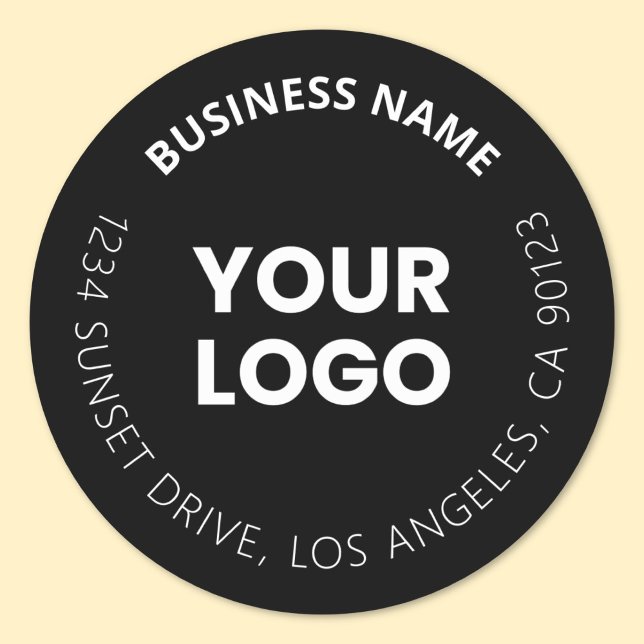 Add Your Logo & Editable Circular Text Black White Classic Round Sticker (Creator Uploaded)