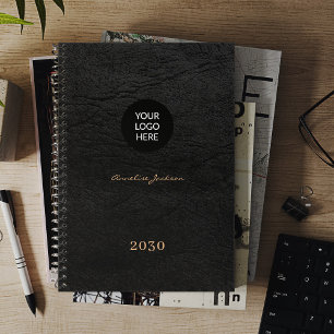 Add your logo elegant black leather 2027 planner
