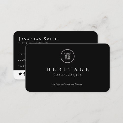 Add Your Logo Elegant Luxury Plain Black and White Business Card