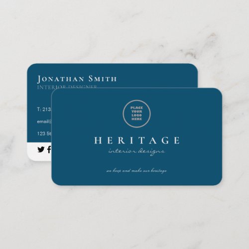  Add Your Logo Elegant Luxury Plain Ocean Blue Business Card