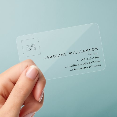 Add Your Logo Elegant Serif Black Professional Clear Business Cards