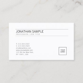 Add Your Logo Elegant White Simple Professional Business Card by art_grande at Zazzle