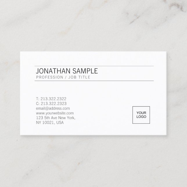 Add Your Logo Elegant White Simple Professional Business Card (Front)