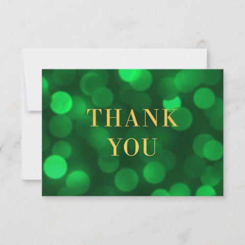 Add Your Logo Emerald Green Bokeh Lights Faux Gold Thank You Card