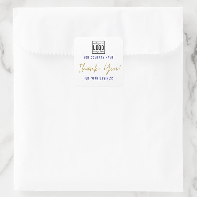 Add Your Logo Gold Thank You For Your Business Square Sticker (Bag)