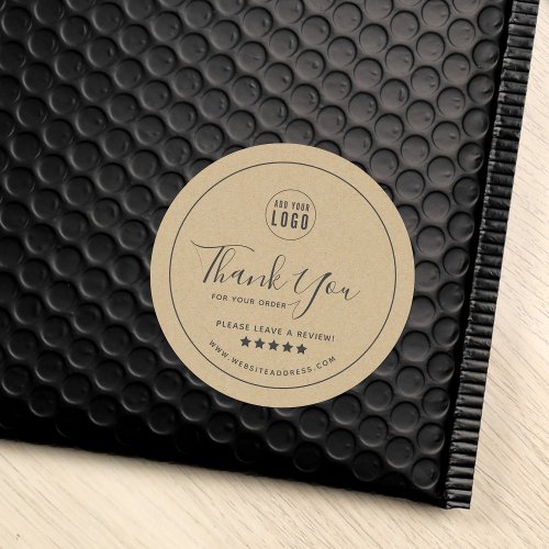 Add Your Logo Gray Border Thank You Review Kraft C Classic Round Sticker