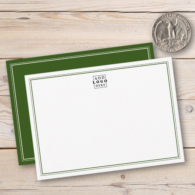 Add Your Logo Green Double Border Business Brand Note Card (Creator Uploaded)