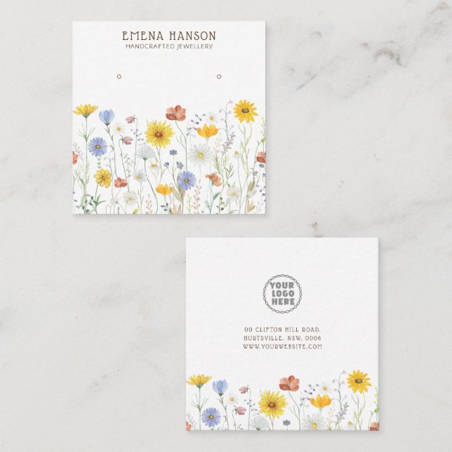 Add Your Logo, Holder Earrings Wildflower Display  Square Business Card (Front/Back)