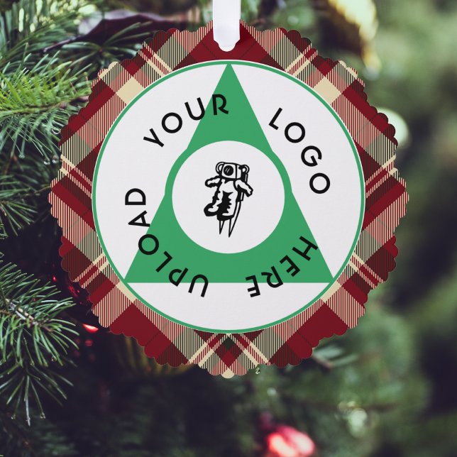 Add Your Logo Holiday Plaid Ornament Card (Creator Uploaded)