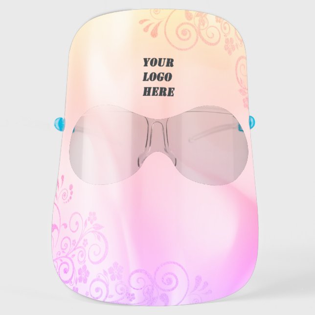 Add your logo,Holographic,Glitter Floral Swirls Face Shield (Front)
