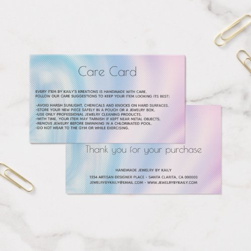 Add your logo Holographic Jewelry Care Card