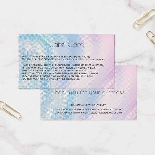 Add your logo Holographic Jewelry Care Card (Office)