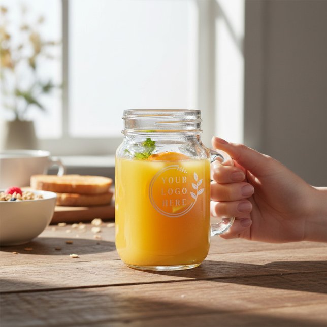 Add Your Logo Image Modern Customizable Business Mason Jar W/ Handle (Creator Uploaded)