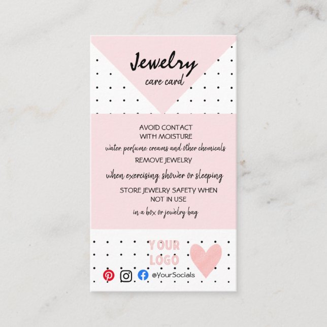 ADD YOUR LOGO JEWELRY CARE CARDS (Front)