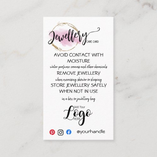ADD YOUR LOGO jewelry CARE CARDS small business 