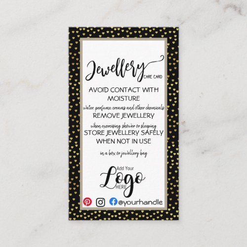 ADD YOUR LOGO jewelry CARE CARDS small business UK