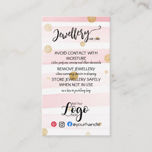 ADD YOUR LOGO jewelry CARE CARDS small business UK