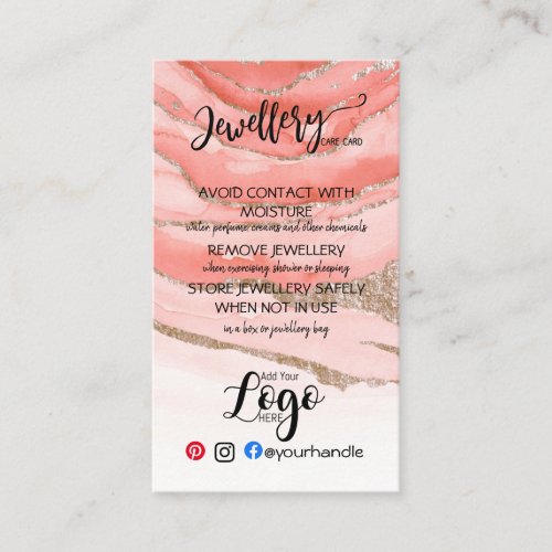 ADD YOUR LOGO jewelry CARE CARDS small business UK